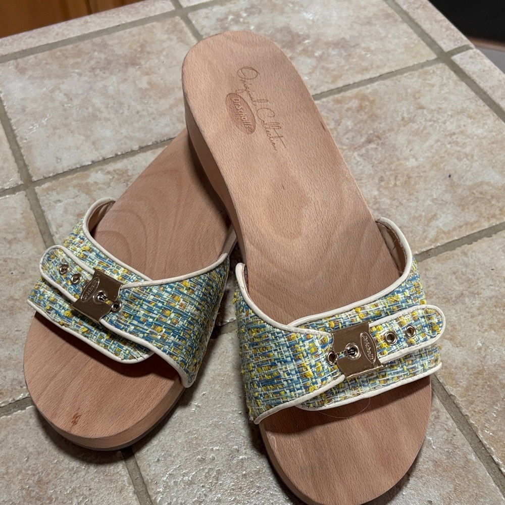 Dr.Scholls Original Women's Yellow and Blue Tweed Mules